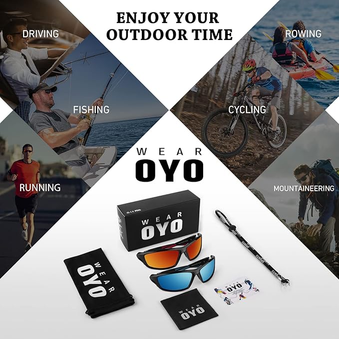 Polarized Sports Sunglasses for Men Women,Fishing Driving Rectangular Goggles UV400 Protection-StrideForce Fitness