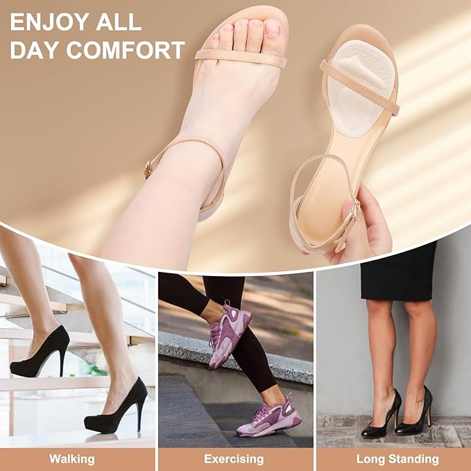 Ball of Foot Cushions, Metatarsal Pads Women, High Heels Non-Slip Comfort Pads, Shoe Support for Metatarsalgia Mortons Neuroma Pain Relief (2 Pairs,Beige)-StrideForce Fitness