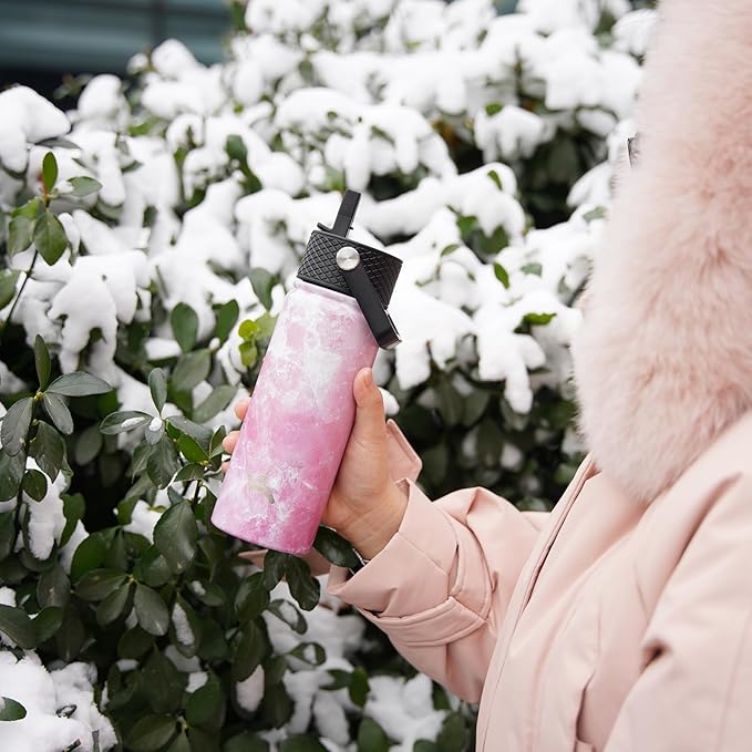 18 oz Insulated Water Bottle Stainless Steel Sport Bottles with 3 Lids,Marble Blossom-StrideForce Fitness