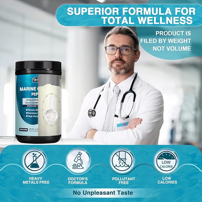 DRFOSTER Marine Collagen Peptides Powder with MSM + GC, Multi Type I & III Collagen with Hyaluronic Acid, Vitamin C & E for Skin, Hair & Nails, Wild-Caught Fish, 50 Servings-StrideForce Fitness