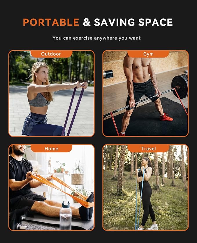 SUNPOW Pull Up Assistance Bands - Set of 5 Resistance Heavy Duty Workout Exercise Stretch Fitness Bands Assist Set for Body, Instruction Guide and Carry Bag Included-StrideForce Fitness