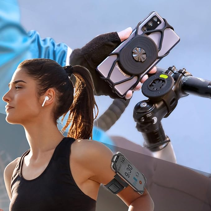 BONE Run + Bike Tie Connect Kit 1, 2-in-1 Running & Bike Phone Holder, Detachable & Rotatable 360° Sport Armband & Phone Mount Compatible with Most Smartphones (Stem/Armband 2-in-1 Connection Kit)-StrideForce Fitness