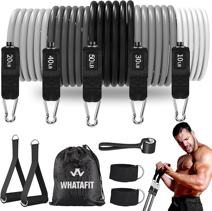 WHATAFIT Resistance Bands, Exercise Bands,Resistance Bands for Working Out, Work Out Bands with Handles for Men and Women Fitness, Strength Training Home Gym Equipment