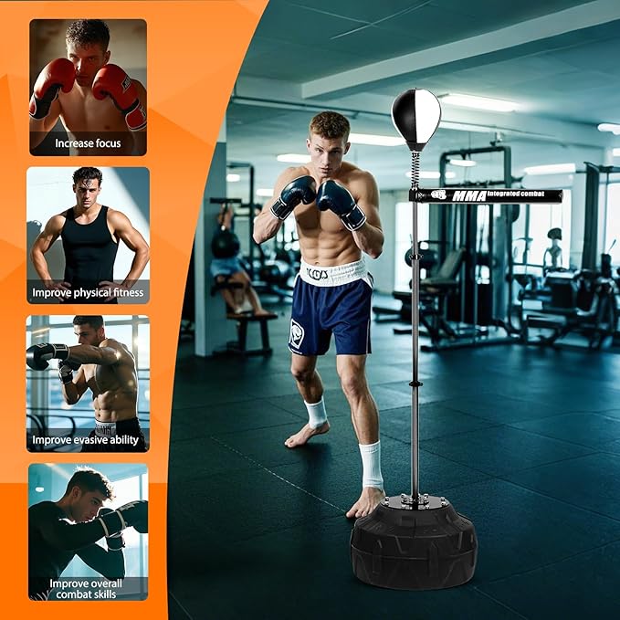 INNOLIFE Spinning Bar Boxing 360°Black White Speed Trainer Free Standing Punching Bag Adjustable Height Ideal for Adults and Youth Enhance Reflexes and Boxing Skills-StrideForce Fitness