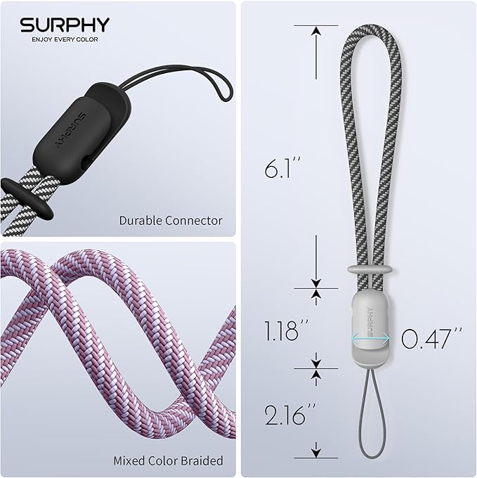 SURPHY 3 Pack Phone Wrist Strap with CellPhone Tether Tab, Cellphone Lanyard, Phone Strap with 2-Color Braided, Wrist Lanyard-StrideForce Fitness