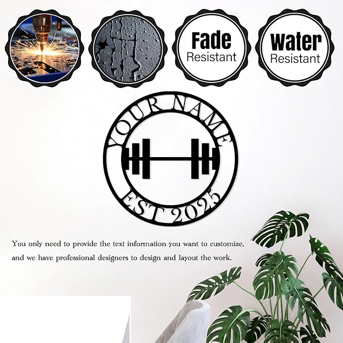 Personalized Metal Gym Sign, Custom Fitness Metal Wall Decor, Yoga Room Sign, fitness room decor, home gym decor, gifts for sports lovers, black metal-StrideForce Fitness