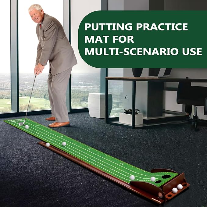 Urban Deco Putting Green Indoor, Golf Putting Mat Putting Matt with Auto Ball Return Training for Indoor and Outdoor Practice, Mini Golf Game for Home Office Backyard, Golfer Man Gift-StrideForce Fitness