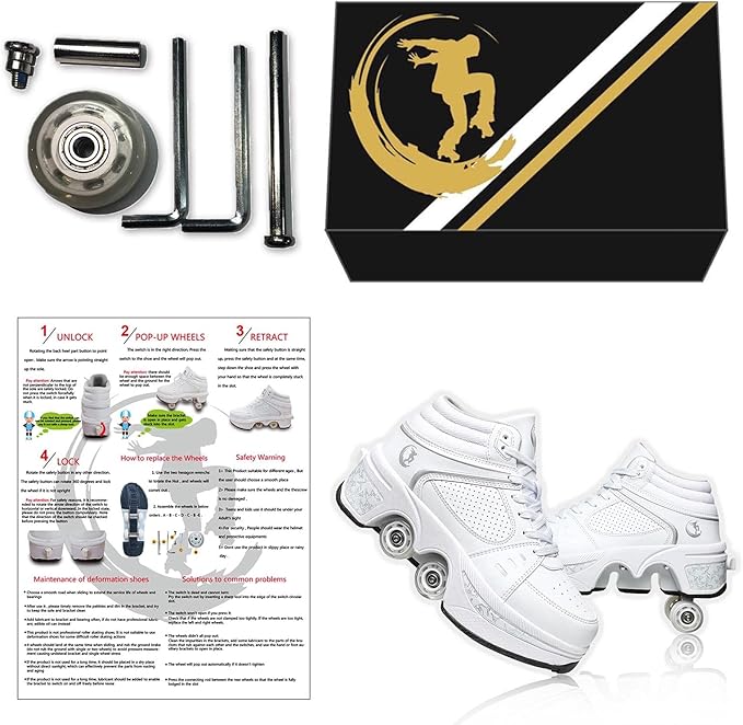 Roller Skate Shoes for Women Four Rounds Children's Roller Skates Shoes That Turn into Rollerskates Sneakers Outdoor Light Shoes with Wheels for Girls/Boys-StrideForce Fitness