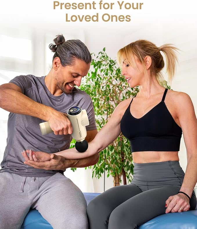 RENPHO Massage Gun Deep Tissue, Portable Percussion Massager for Back and Neck, Gifts for Men and Women, Handheld Device with Carry Case, Active Tan-StrideForce Fitness