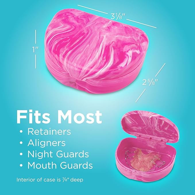 Practicon Marble Retainer Cases, Orthodontic Aligner Case, Mouth Guard Holder (3 Pack) (Pink)