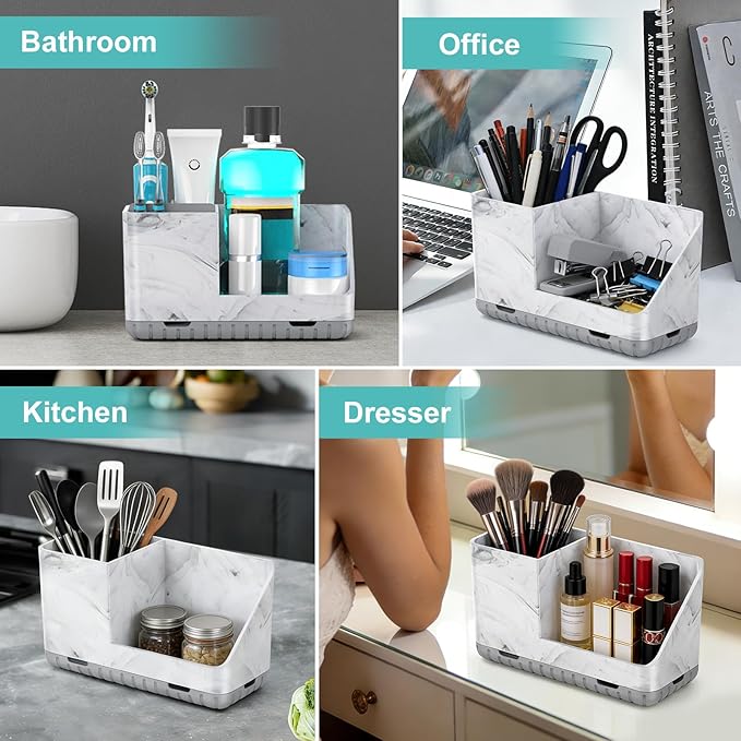 Toothbrush Holders for Bathroom Countertop, Kids Electric Toothbrush and Toothpaste Holder, Bathroom Accessories Vanity Organizer, Bathroom Organizers and Storage (Grey Marble Grain)