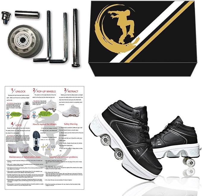 Roller Skate Shoes for Women Four Rounds Children's Roller Skates Shoes That Turn into Rollerskates Sneakers Outdoor Light Shoes with Wheels for Girls/Boys-StrideForce Fitness