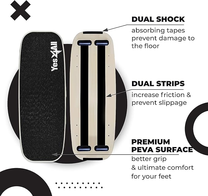 Yes4All Balance Board Sports Trainer, Surf Trainer Board With Adjustable Stoppers, Improve Core Strength and Balance Control-StrideForce Fitness
