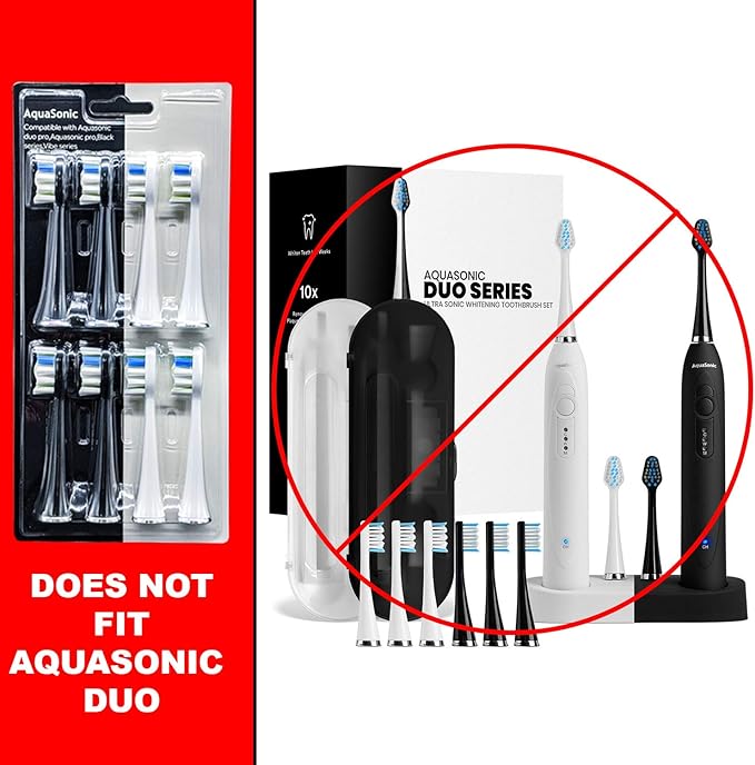 AquaSonic Genuine Duo PRO 8-Pack Replacement Brush Heads - Upgraded Proflex Brush Heads for Improved Plaque Removal - ADA Accepted - Genuine AquaSonic