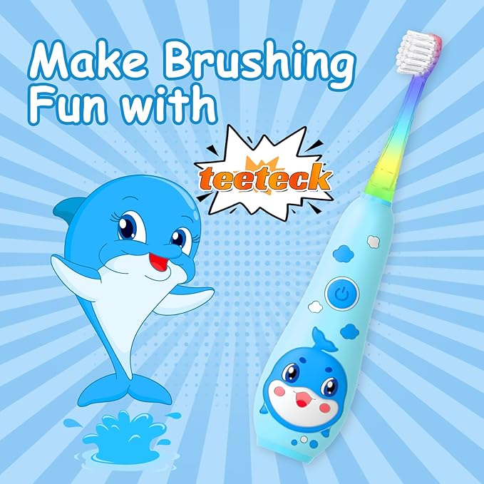 teeteck Electric Toothbrush for Kids - Toddler Electric Toothbrush with Magnetic Charging, Includes 2 Brush Heads, Magnetic USB Charging Cable for Ages 1-6 Boys Girls (Blue)