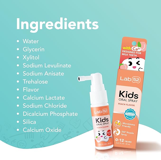 LAB52 Kids Oral Spray, Toddler Toothpaste Helper for Daily Oral Care and Fresh Breath, Children Approved with Fluoride Free for Newborn to Preschoolers, Xylitol (Strawberry & Grape)