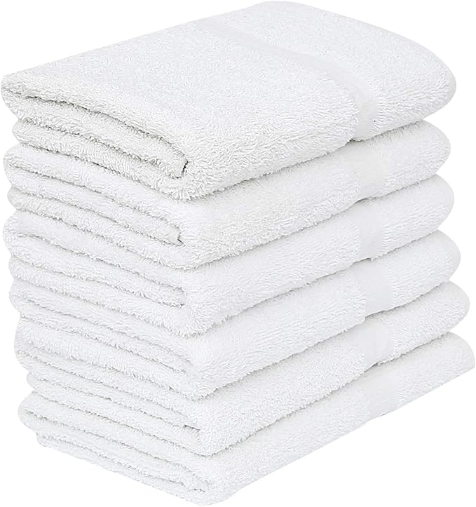 GOLD TEXTILES 12 White Economy Bath Towels Bulk (24x48 Inch) Cotton Blend for Softness-Commercial Grade Easy Care-StrideForce Fitness