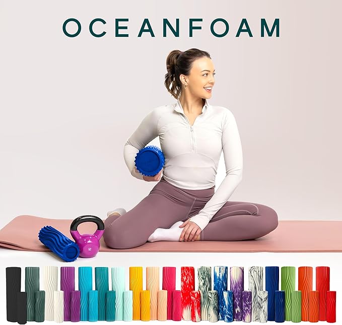 Oceanfoam Tidal Roller - Royal Blue - Muscle Massage Foam Roller for Back Pain & Stretching - Firm and Ergonomic Wide Wave Textured - Yoga, Athletics, & Wellness - Full Size, 20" x 5"-StrideForce Fitness