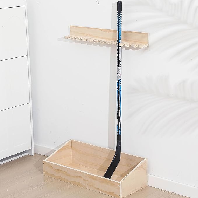 Leinuosen Hockey Stick Holder Wall Mounted and Vertical 2 in 1 Wooden Ice Hockey Rack Organizer Storage and Display Large Capacity Organizer Holds up to Sticks for Player Gifts-StrideForce Fitness