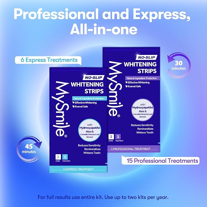 MySmile Teeth Whitening Strips, Hydroxyapatite-Infuse White Strips, Non-Sensitive Teeth Whitening with Soothing Natural Ingredients, Enamel-Safe, Residue-Free, Non-Slip, 21 Treatments Kit (42 Count)