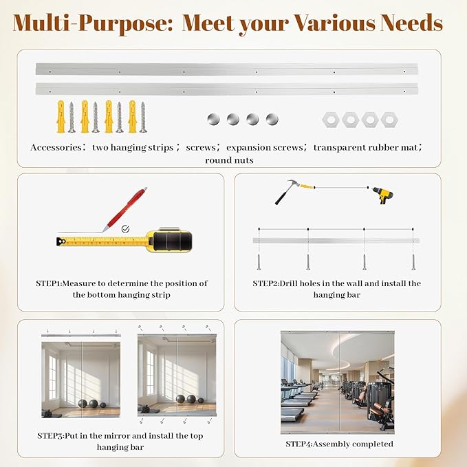 Home Gym Mirror - 2 PCS 28×55 inches, Large Frameless Wall Mounted Full Length Body Mirror for Dancing Studio, Exercise, Fineness, Yoga, Tempered Glass-StrideForce Fitness