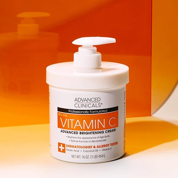 Advanced Clinicals Vitamin C Cream Visibly Brightening Body Lotion | Vitamin C Moisturizer Skin Care Body Cream For Women & Men Visibly Improves Look Of Dark Spots & Uneven Skin Tone, W/Travel Size-StrideForce Fitness