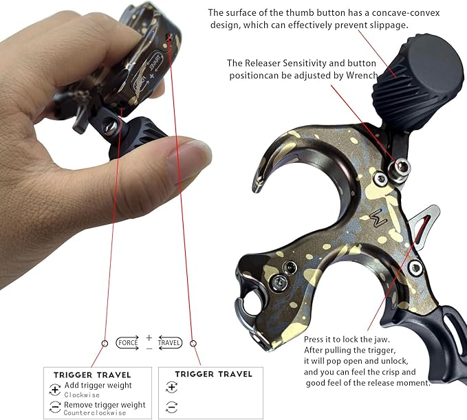 Compound Bow Aid Releaser with Wrist Straps and Adjustment Tool,Archery Release Aids with 3 Thumb Release Adjustable,Aluminum Alloy Aids.for Left and Right Handers.-StrideForce Fitness