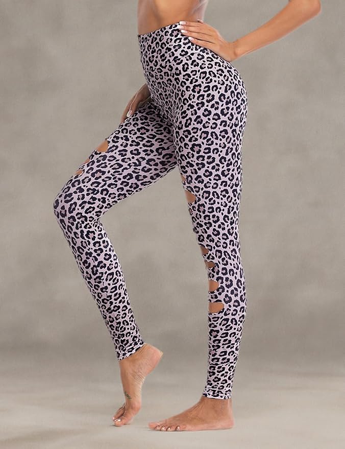 DIBAOLONG Womens High Waist Yoga Pants Cutout Ripped Tummy Control Workout Running Yoga Skinny Leggings-StrideForce Fitness