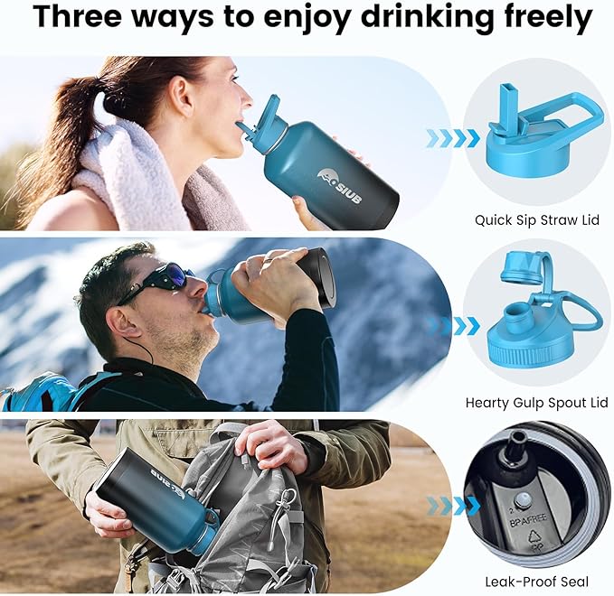 Insulated Water Bottle 87 oz, Triple Wall Vacuum Stainless Steel(Cold for 48 Hrs),Leak Proof & BPA-Free,Half Gallon Water Bottle with Reflective Paracord & Flip Straw for Sports & Travel, Indigolack-StrideForce Fitness