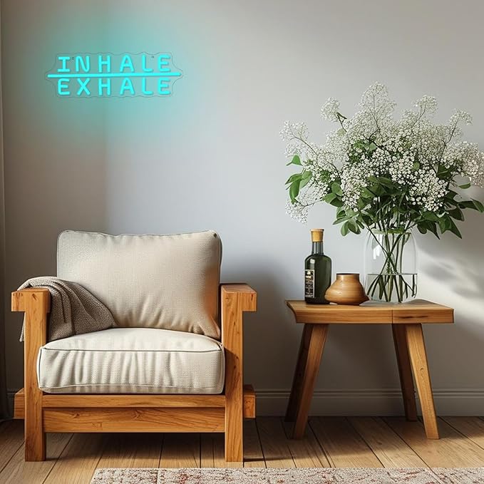 "Inhale Exhale" Neon Sign Yoga Neon Signs Letter Led Neon Sign Blue LED Neon Lights for Yoga Room Pilates Studio Bedroom Gym Decoration-StrideForce Fitness