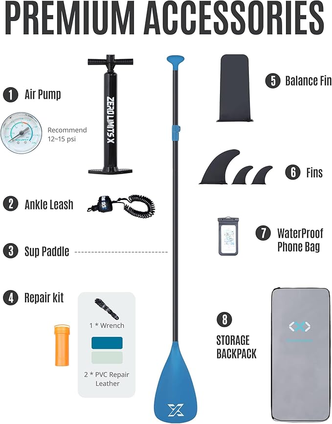 ZLX Inflatable Stand Up Paddle Board, 10'6" SUP Non-Slip Stable Deck Pad, Unique Center Fin, Premium Accessories, Portable Paddleboard for Adults, Beginners, All Skill Levels-StrideForce Fitness