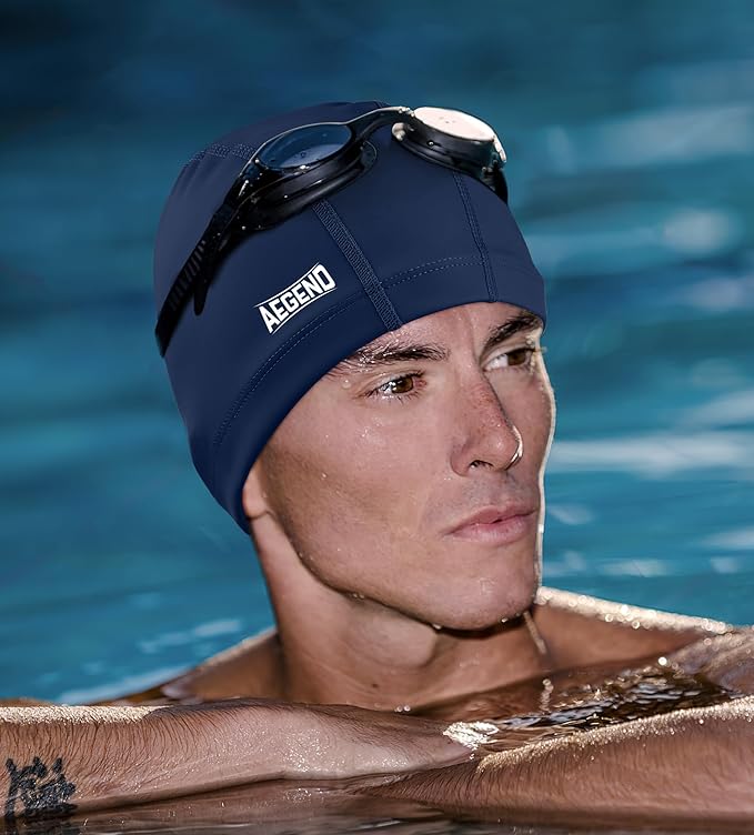 Aegend Fabric Swim Cap, Silicone Waterproof Layer - Breathable Cloth Swimming Cap, Keep Hair Dry with Hight Elasticity for Youth(8-16) Adult, 2 Sizes to Choose-StrideForce Fitness