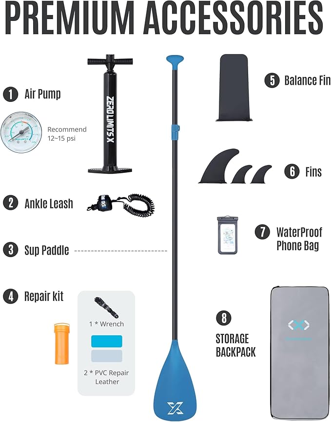 ZLX Inflatable Stand Up Paddle Board, 10'6" SUP Non-Slip Stable Deck Pad, Unique Center Fin, Premium Accessories, Portable Paddleboard for Adults, Beginners, All Skill Levels-StrideForce Fitness