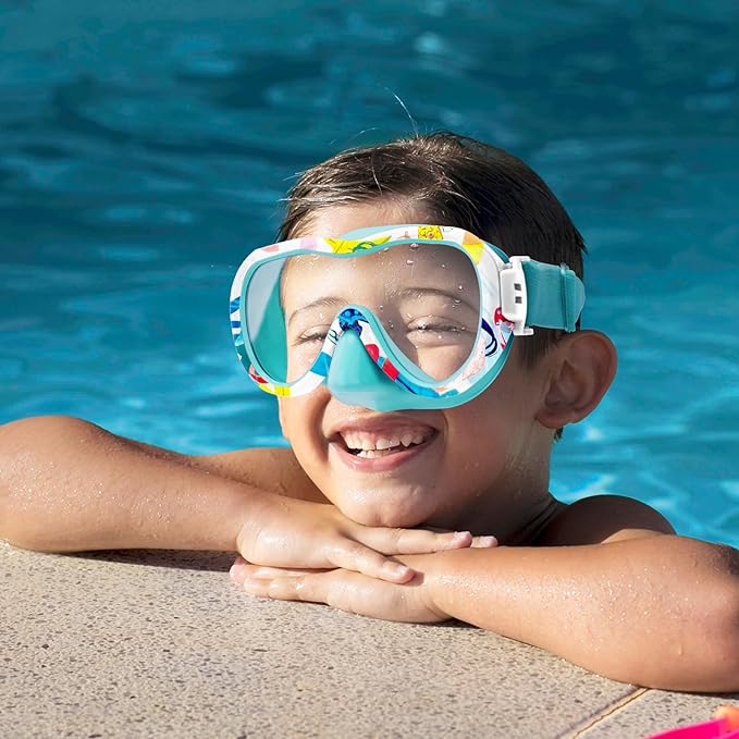 Kids Swim Goggles with Nose Cover, 180° Panoramic Snorkel Mask with Anti-Fog & Anti-Leak Design, Comfort Fabric Strap UV Protection Lens for Boys Girls Ages 3-15-StrideForce Fitness