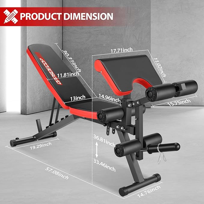 OPPSDECOR Adjustable Weight Bench with Leg Extension, Leg Curl - 800 LBS Heavy Duty Workout Bench for Home Gym - Preacher Curl, Flat, Incline, Decline Sit Up - Full Body Workout-StrideForce Fitness