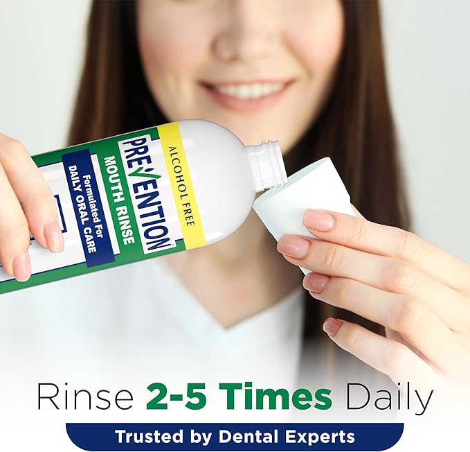 Prevention Daily Care Alcohol-Free Mouthwash, Hydrogen Peroxide Teeth Whitening with Soothing Fresh Mint for Bad Breath Treatment, Fluoride-Free Gum Care Oral Mouth Rinse 16 oz 2 Pack