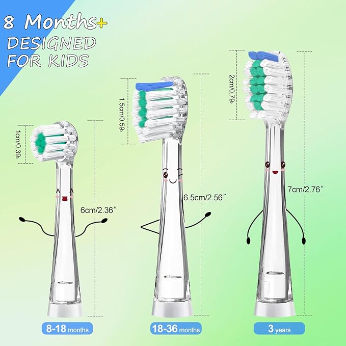 Teeteck 5 Pack Kids Toothbrush Replacement Heads Compatible with SEAGO SG513/SG977/SGEK6, DadaTech DT-K6/DT-BB1/DT-977, Brush-Baby WildOnes (Ages 3years+/Green)