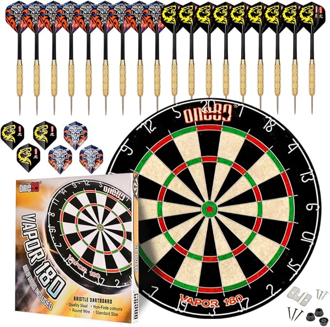 Vapor 180 Bristle Dartboard Staple Free Bullseye Steeltip Darts Extra Flights-StrideForce Fitness