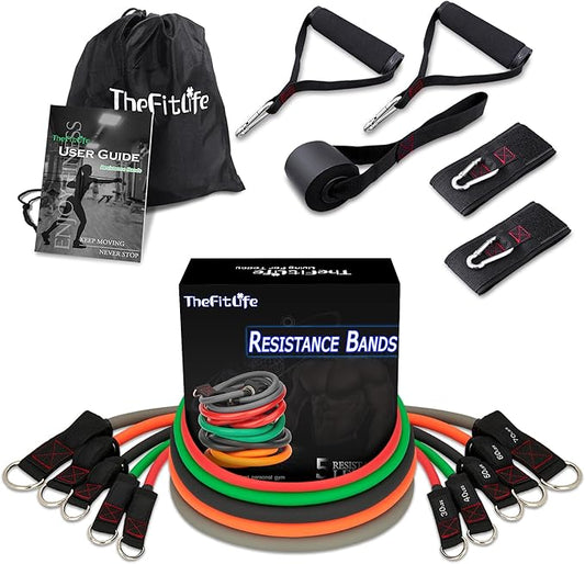 TheFitLife Resistance Bands with Handles - Designed for American Body Types, Exercise Workout Tubes for Men, Women, Includes Large Handles, Ankle Straps, Door Anchor, Fitness Levels-StrideForce Fitness