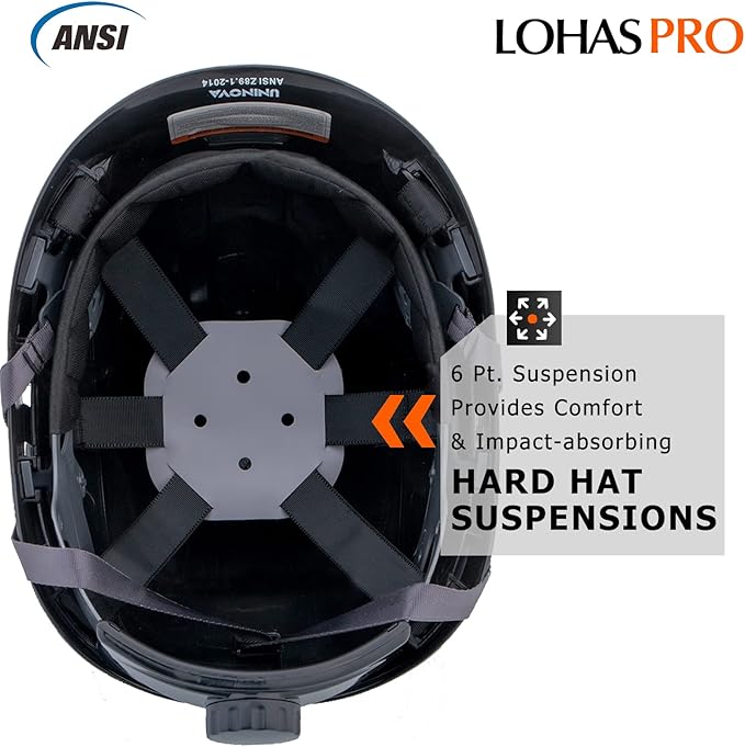 LOHASPRO Hard Hats Construction Safety Helmet with Visor ANSI Z89.1 Approved OSHA Hardhat, Vented Carbon Fiber Hard Hat with Chin Strap Tree Helmet(Black Graphite Pattern with Clear Visor)-StrideForce Fitness