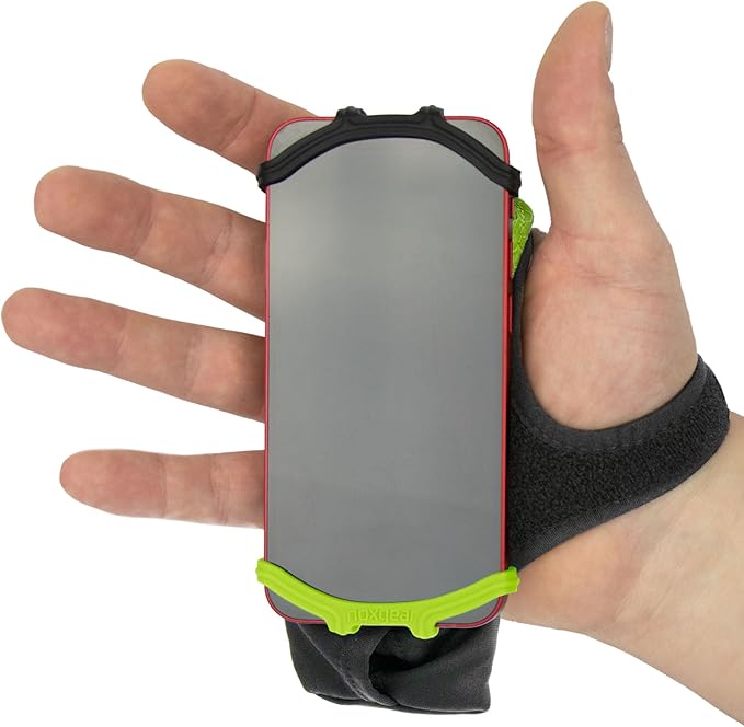 Noxgear Hand Held Phone Holder - Handheld Grip Phone Holder with Key Fob & Card Slot for Running, Jogging & Working Out - Compatible with All Phones - Machine Washable (Lime, Right Hand)