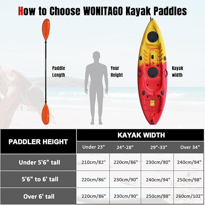 Kayak Paddle with Aluminum Shaft and Reinforced PP Blade, Floating Kayak Oar for Kayaking Canoeing and Boating, 220 cm/86 inches - 230 cm/90 inches-StrideForce Fitness