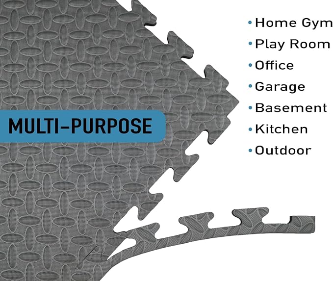 AIRHOP Upgraded 0.79" Extra Thick 48 Sq Ft High-Density Eva Foam Exercise Gym Mats, 12 Pcs Large Interlocking Puzzle Floor Tiles (24"x24") for Home Gym, Black&Gray-StrideForce Fitness