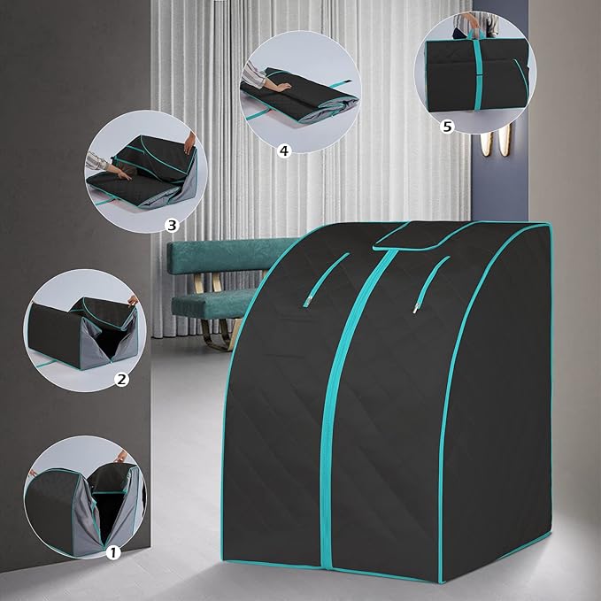 Smartmak Far Infrared Sauna, Full Body One Person Portable SPA Set with Time & Tempreture Remote Control, Heating Foot Pad and Foldable Reinforced Chair (L 27.6ββ x W 31.5ββ x H 37.8ββ) - Black-StrideForce Fitness