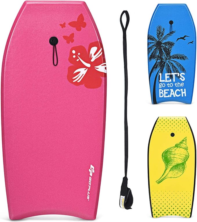 Goplus 41''/37''/33'' Lightweight Body Board for Beach, Surf Board with EPS Core, XPE Deck, HDPE Slick Bottom, Wrist Leash, Bodyboard for Kids Adults Surfing-StrideForce Fitness