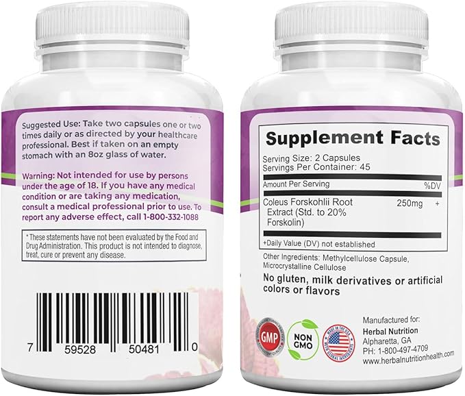 Forskolin for Weight Loss, 250mg-500mg Max Strength Forskolin Two Pack 90 Count Bottles, 20% Extract of Pure Forskolin, Ideal Diet and Athletes Formula!-StrideForce Fitness