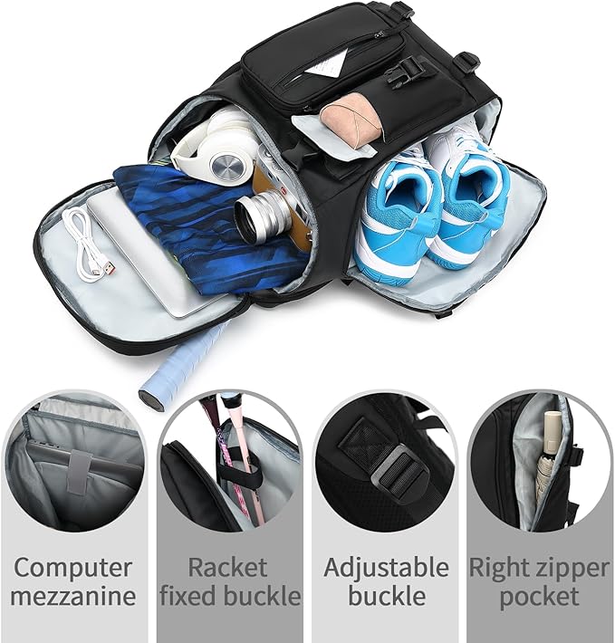 Kalesi Gym Duffle Tennis Bag Backpack 4-Way Waterproof with Shoes Compartment for travel Sport Hiking laptop (Black 02)-StrideForce Fitness