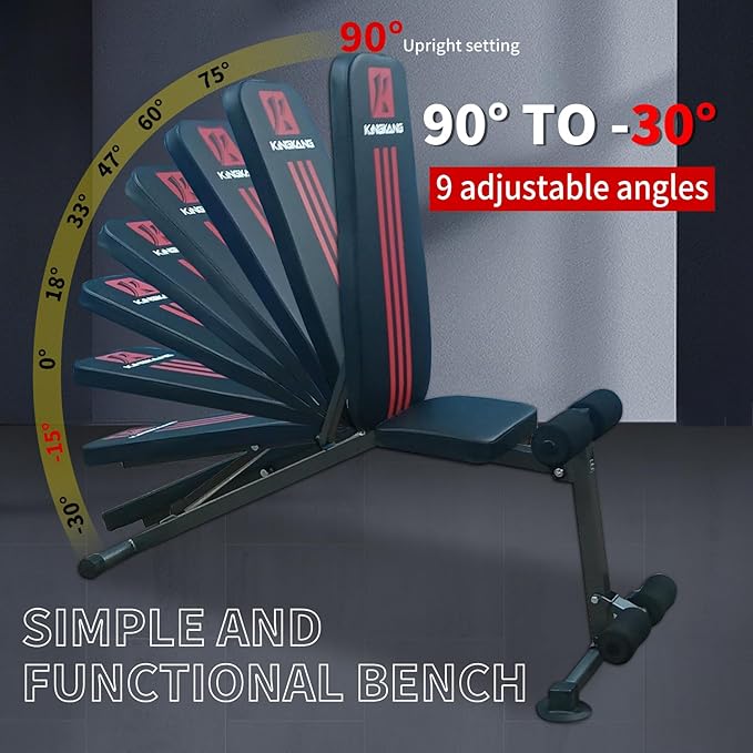 K KiNGKANG Adjustable Weight Bench 800LBS Load, 1 Second 9 Angles