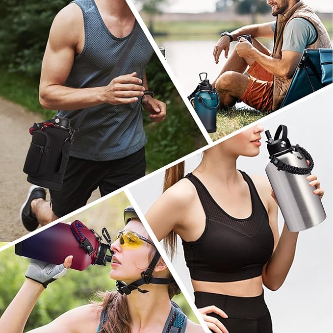64 oz Insulated Water Bottle Stainless Steel - Gallon Water Bottle with Straw, Half Gallon Water Jug Wide Mouth, Sweat-Proof Metal Flask Mug with Paracord Handle For Gym Camping Hiking-StrideForce Fitness