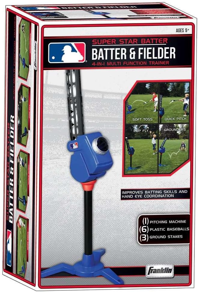 Franklin Sports Baseball Pitching Machine - Adjustable Baseball Hitting & Fielding Practice Machine For Kids - with 6 Baseballs - Great For Practice,Blue, Small-StrideForce Fitness